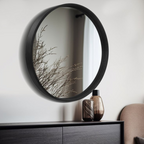 Modern Wood-Framed Circle Wall Mirror
