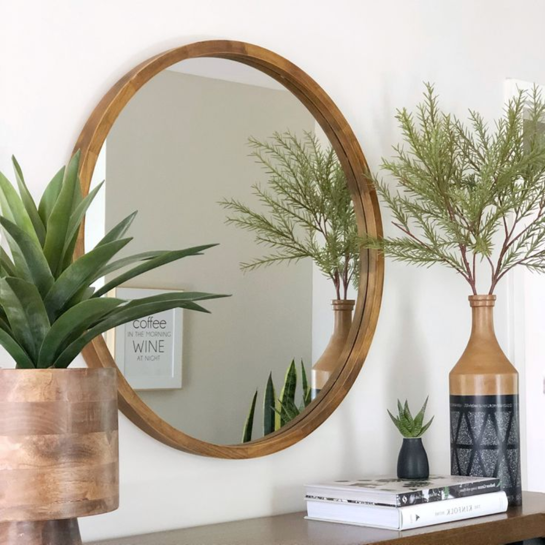 Modern Wood-Framed Circle Wall Mirror